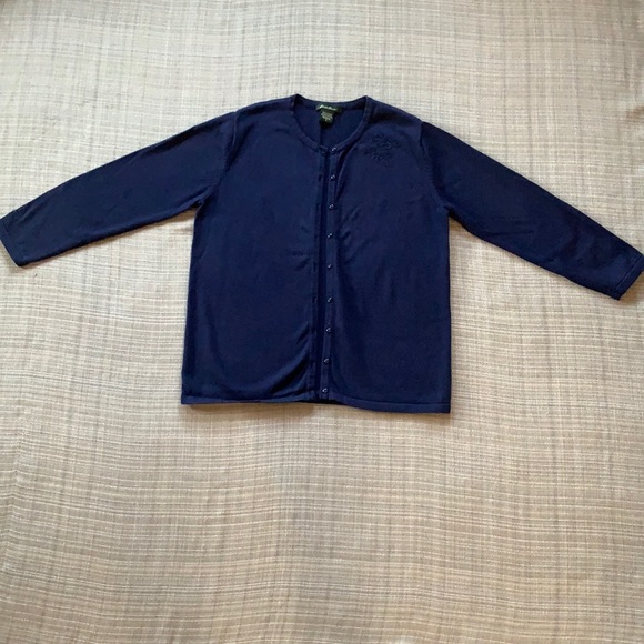 Eddie Bauer Navy Blue Cardigan Sweater Women’s size Small- Dressy layer- Floral - Picture 2 of 14